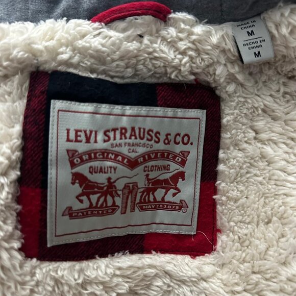 Levi's Cotton Buffalo Check Sherpa Lined Jersey Hooded Shirt Jacket Men's size M - Picture 7 of 10